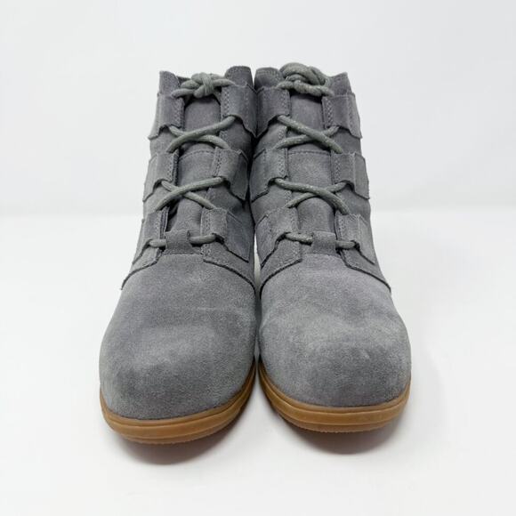 NWOB Sorel Gray Suede Evie Ankle Lace Up Booties Women's Size 9.5 Wedge Heel - Picture 2 of 8